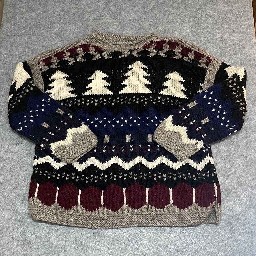 Handmade 100% Wool Pullover Sweater with Trees Nature Theme Ecuador